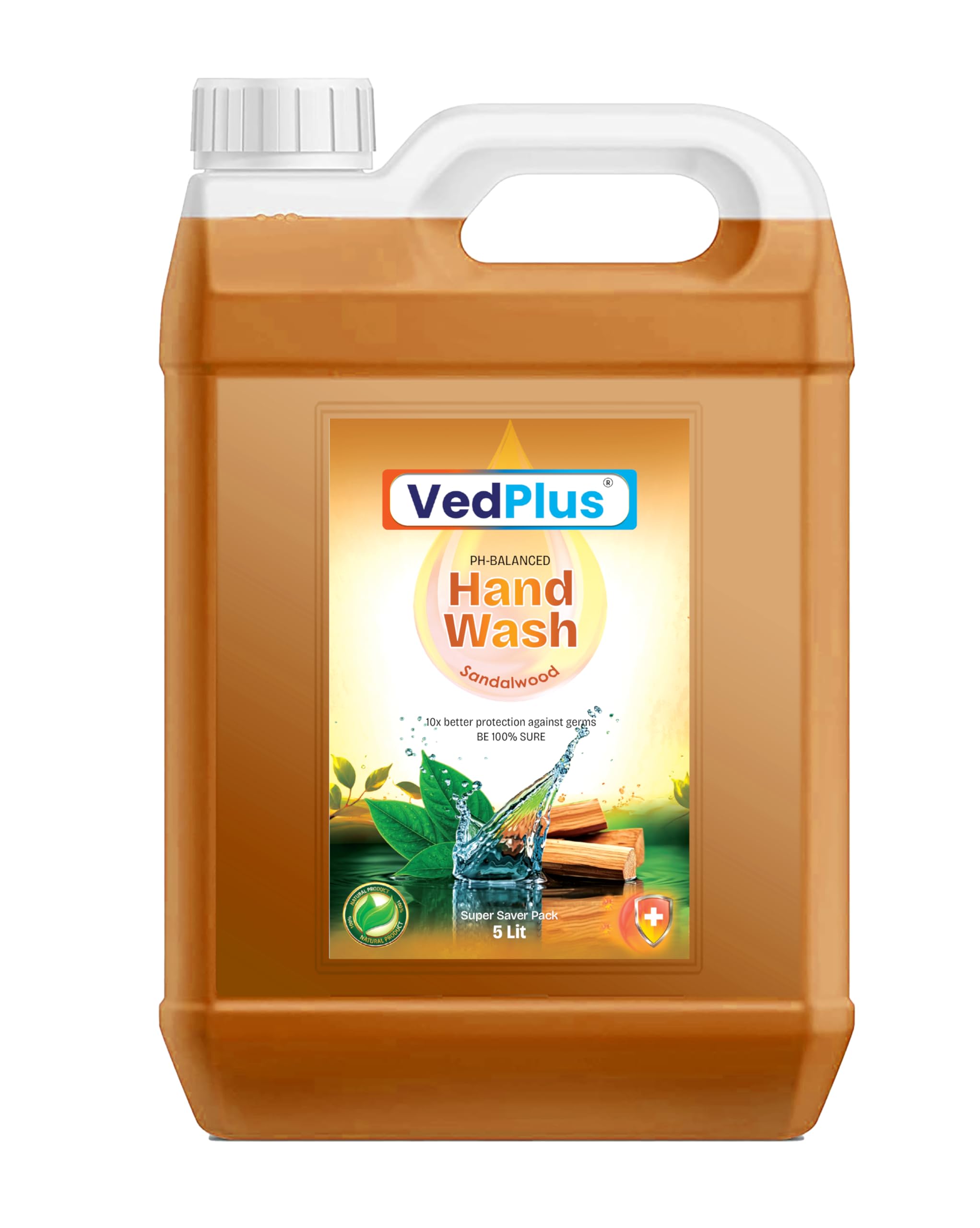 VedPlus Handwash Liquid Refill Can - Goodness of Sandalwood | pH Balanced | Soothes & Hydrates Skin | Antibacterial 99.9% Germ-Protect | Soft and Supple Hands-5L-image-11
