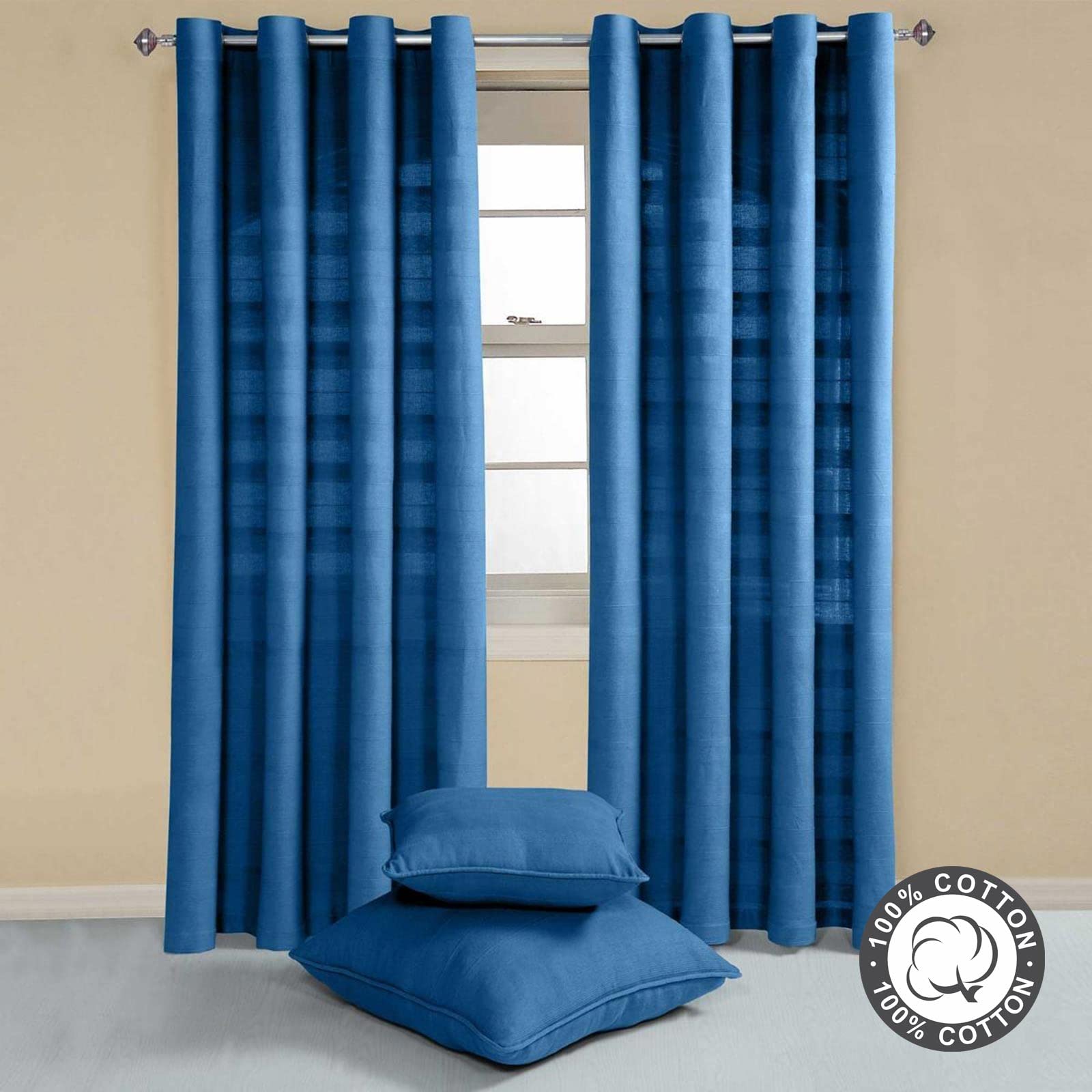 Homescapes Cuscino, Colore Blu, Cotone, Blu, Coppia di Tende 167 x 183 cm