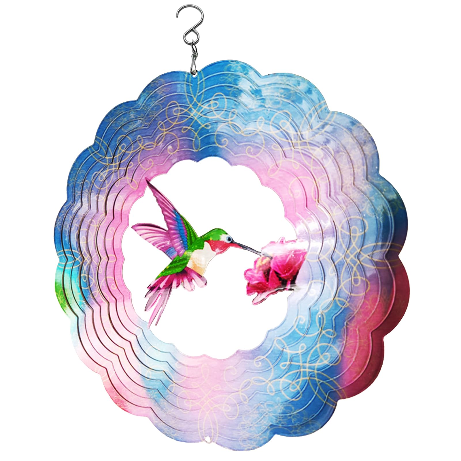 ALI2Rotating Wind Chime, Mandala Wind Spinning Garden Balcony Yard Creative Birds Stainless Steel Decorative Pendant for Outdoor Indoor Garden Farm Decor