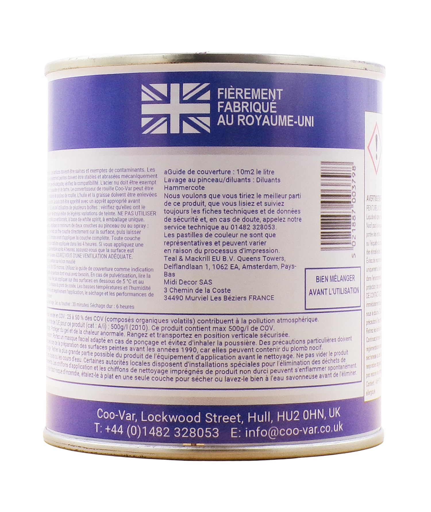 Peinture Métal Anti-rouille Coo-var Blanc – 500ml, Lisse, Brillant, Intérieur/extérieur