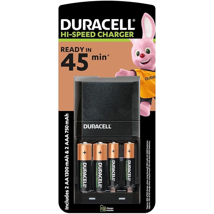 Immagine del prodotto Duracell - Caricabatterie da 45 Minuti, con incluse batterie ricaricabili, 2 AA + 2 AAA
