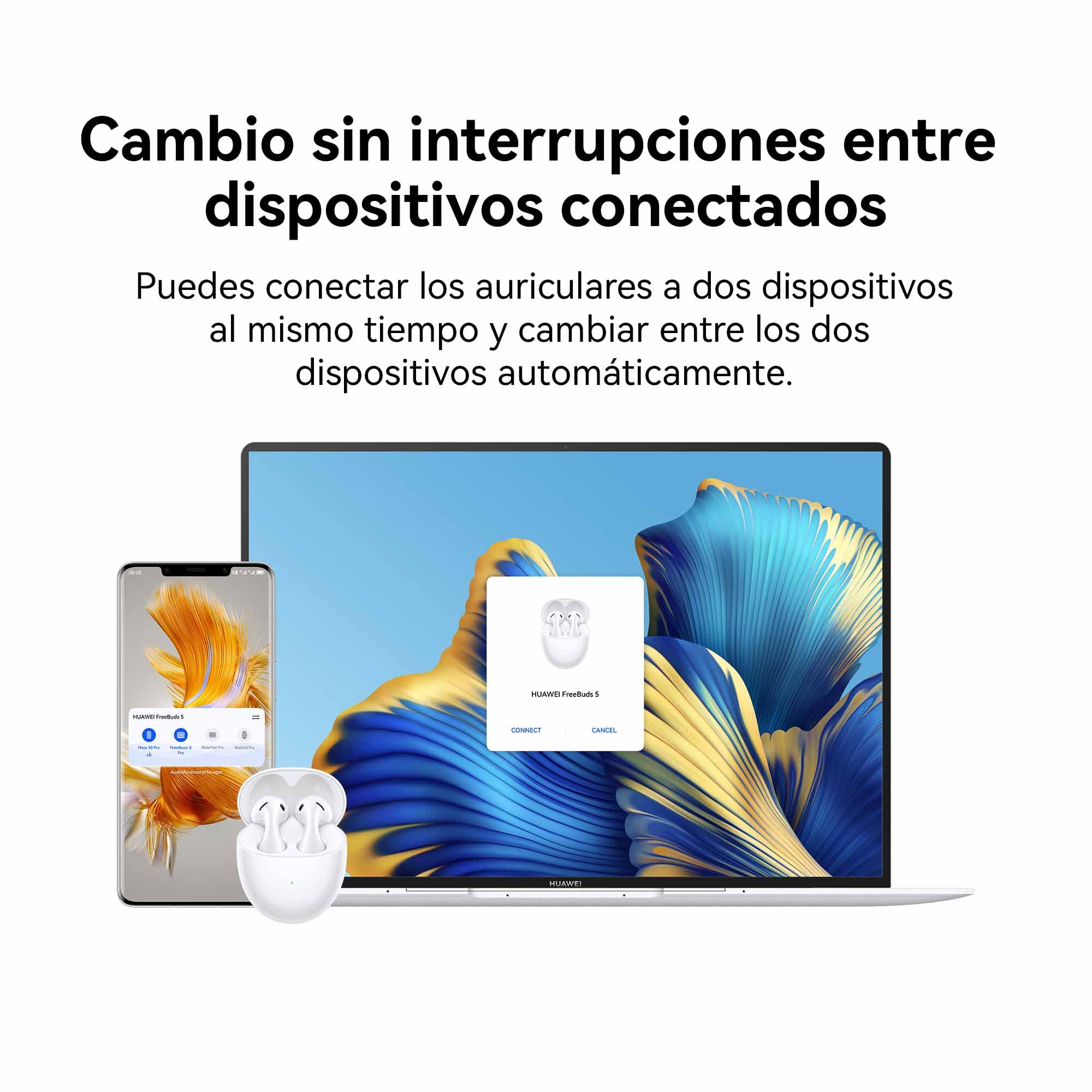 HUAWEI FreeBuds 5 Auriculares Inalámbricos, Bluetooth 5.2, iOS & Android, con Certificado de Óptima Resolución, Diseño Open-Fit, Doble Conexión, 30 Horas de Duración de La Batería, IP54, Blanco