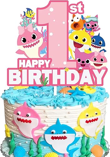 Decoración de pastel de tiburón rosa para el primer cumpleaños para bebés, decoración de tiburón 1, decoración de cumpleaños de tiburón para bebé