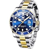 Mens Watches, Silver Dress Gold Classic Luxury Big Large Face Waterproof Watches for Men, Analog Two Tone Stainless Steel Men Wrist Watch with Date Relojes De Hombre (Green/Blue/Black Dial