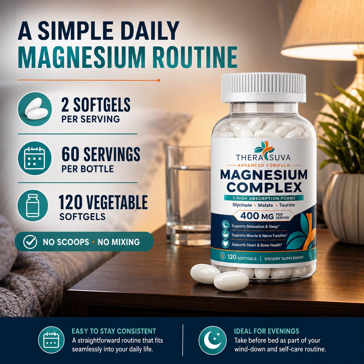 Elemental Magnesium Complex 400mg, High Absorption 120 Veggie Softgels — Amazon image 2