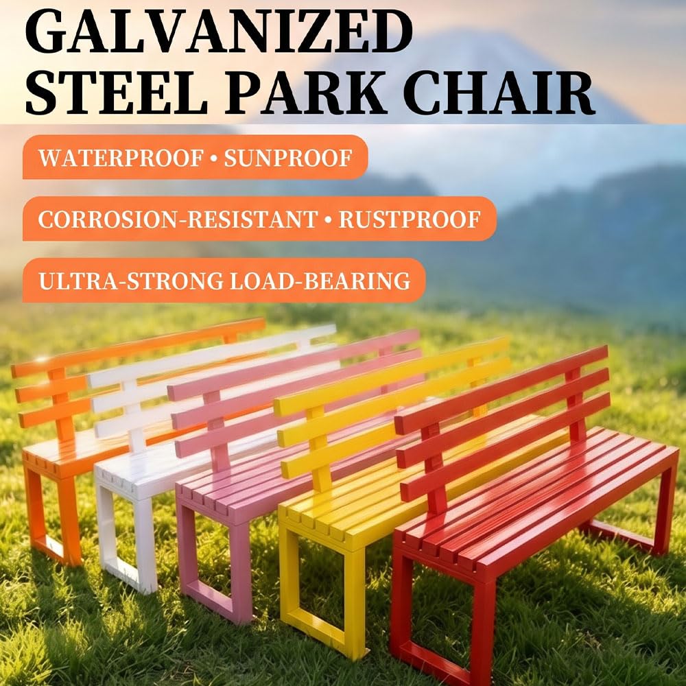 Banco de respaldo de metal resistente a la intemperie, de hierro forjado y acero galvanizado pesado para jardín, patio y parque (100 cm / 39.3in)
