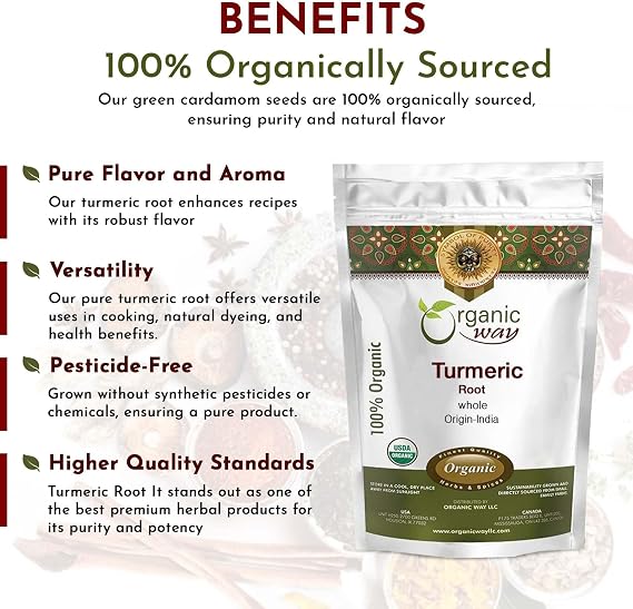 Organic Way Turmeric Root Whole - Herbal Tea (16 Ounce Pack)