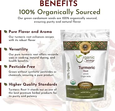 Organic Way Turmeric Root Whole - Herbal Tea (16 Ounce Pack)