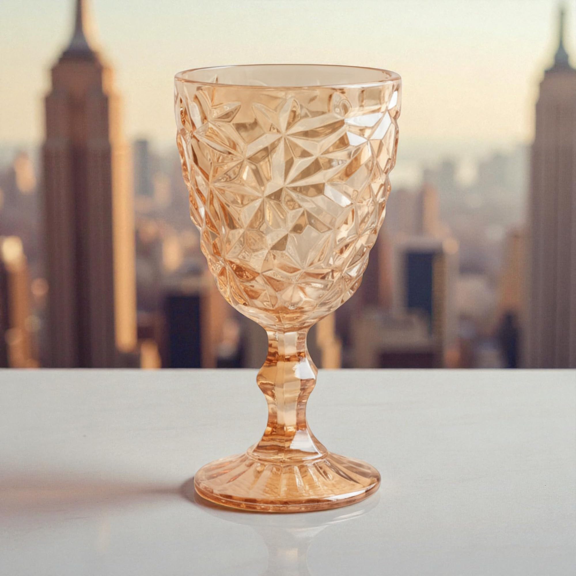 Lot de 6 Verres Vintage à Vin, Champagne et Boisson - Gaufrage en Cristal de Glace/Jaune (300 ml) - Pour Mariage, Dessert avec Carafe