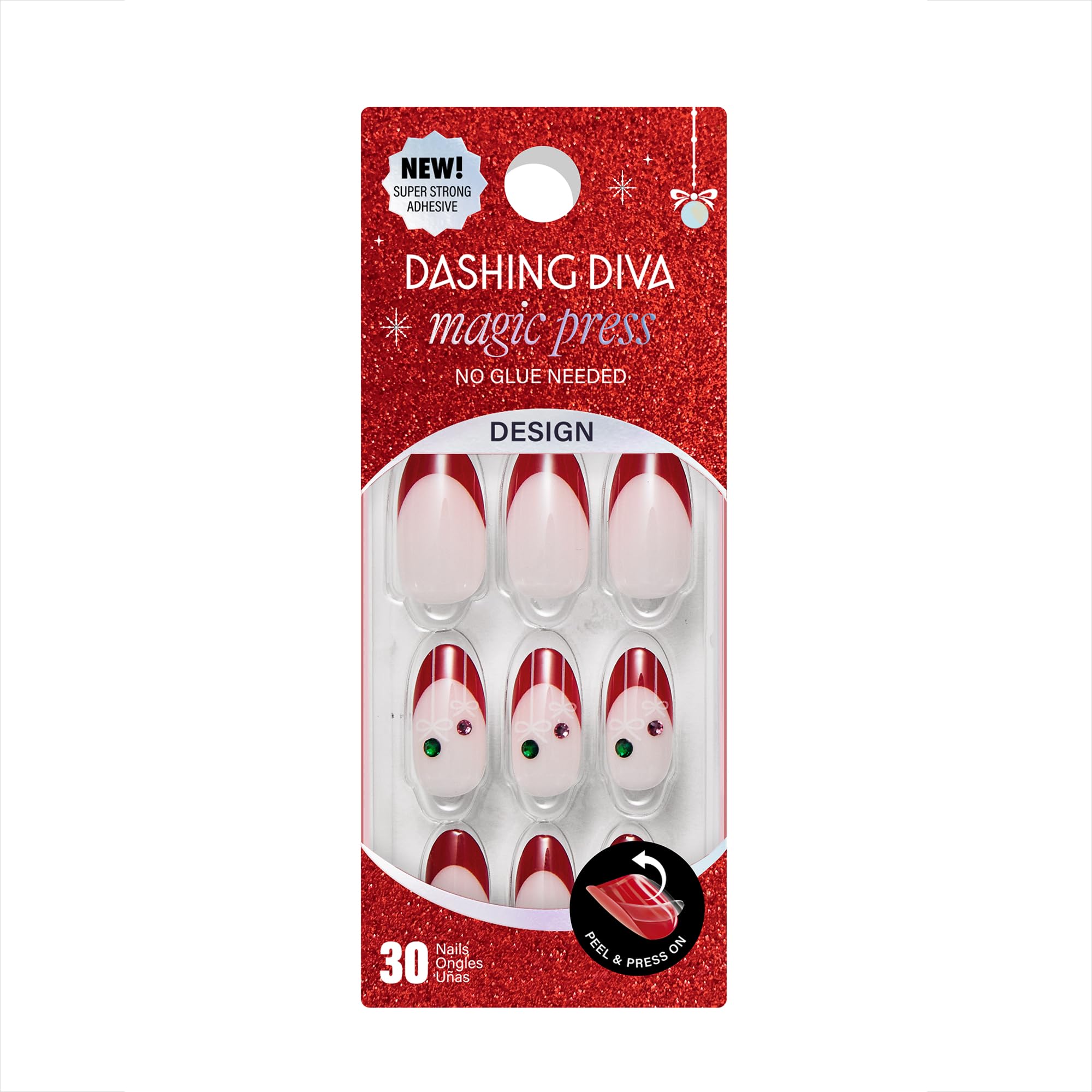 Dashing Diva Magic Press Nail Set - Having A Ball - Long Almond Press Ons - Long Lasting Gel - Lasts Up to 10 Days - Gel Set - 4-Piece Manicure Kit with 30 Nails