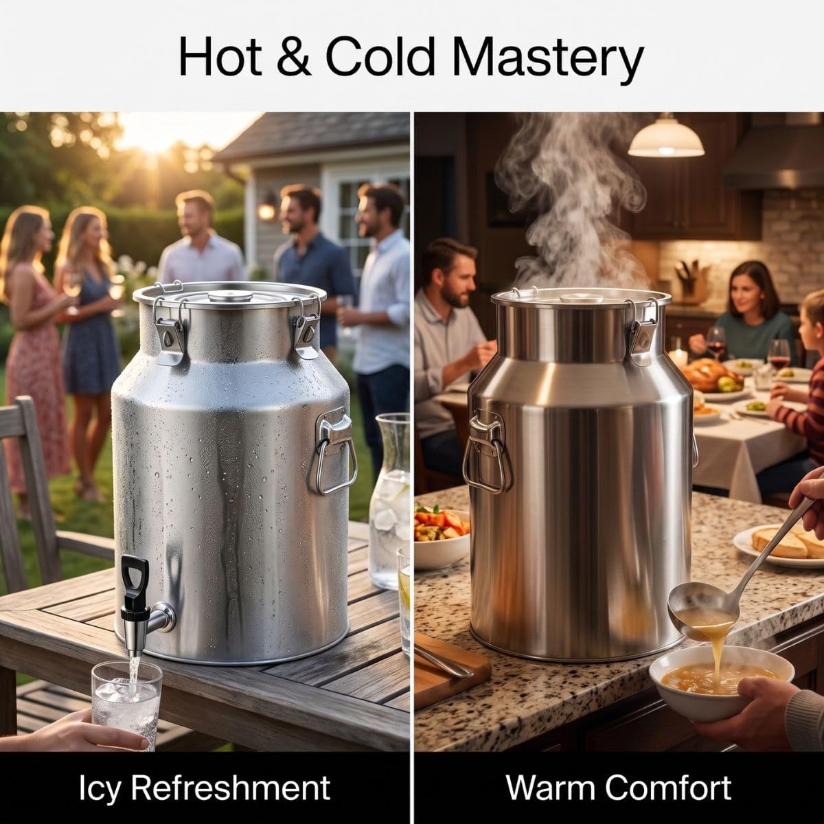 Contenitore per Latte in Acciaio Inox, Bidone Alimentare con Rubinetto | Tanica Ermetica Antiperdita per Olio Vino Acqua, Lattina con Coperchio per Cucina Fattoria Bar(No Spigot,64L/16.91Gal)
