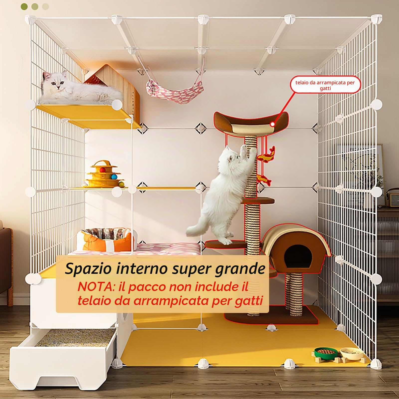 EsEntL Gabbie per Gatti di Grandi Dimensioni da Interno, Box Fai-da-Te Con Lettiera, Cuccia Staccabile in Filo Metallico Semi-Chiuso, Recinto per Animali Domestici, Ampio Spazio