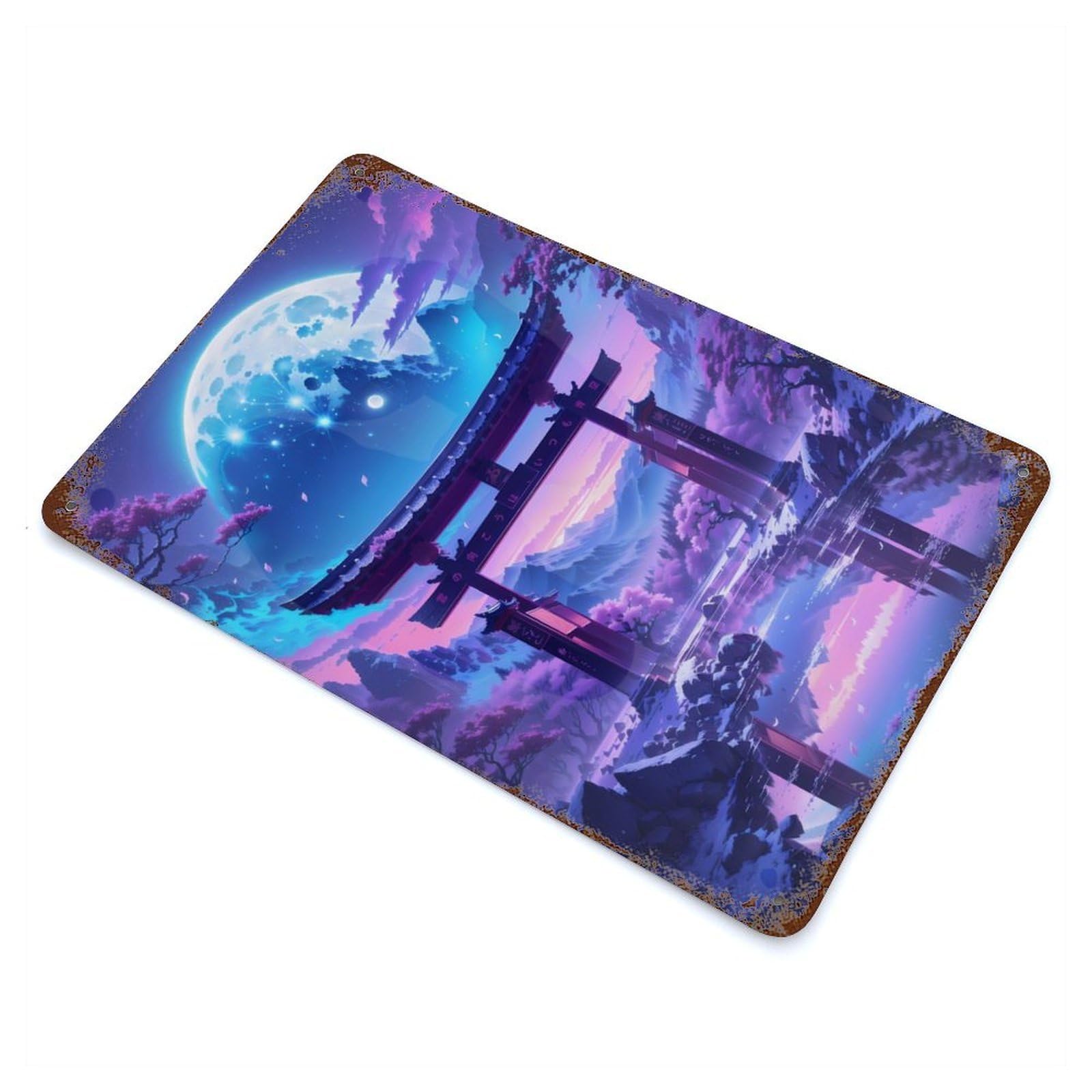 Nightscape Torii Gate 11.8"x7.9" Aged Metal Wall Plaque, Novelty Wall Decor for Garage, Bar And Workshop Decor