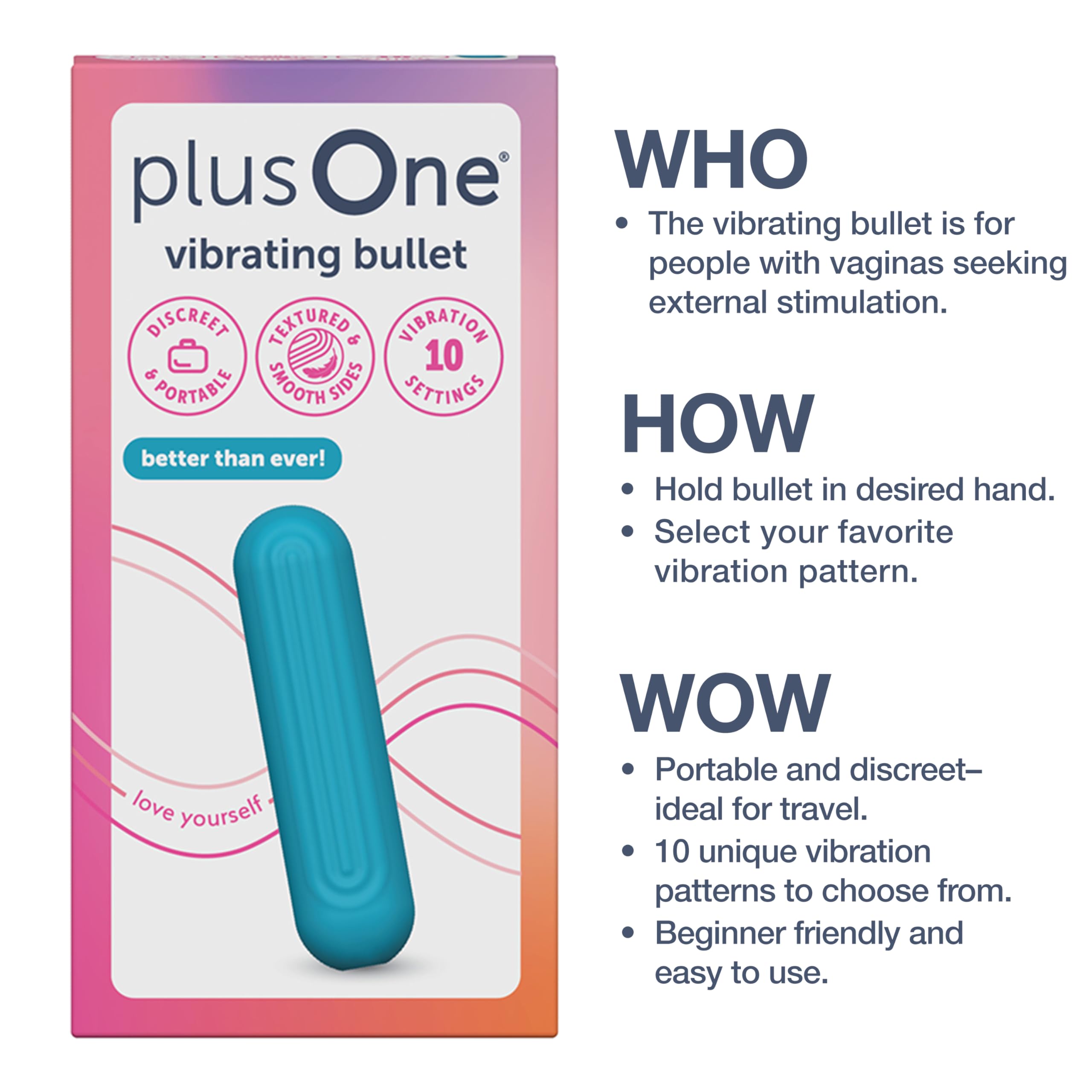 plusOne Bullet Vibrator for Women, Mini Vibrator Made of Body-Safe Silicone, Fully Waterproof, USB Rechargeable, Sex Toy Personal Massager with 10 Vibration Settings, Purple