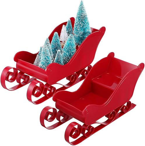 Gadpiparty 2 piezas de decoración de escritorio de trineo de Navidad para el hogar, cesta de trineo de Papá Noel, adorno de trineo de plástico,