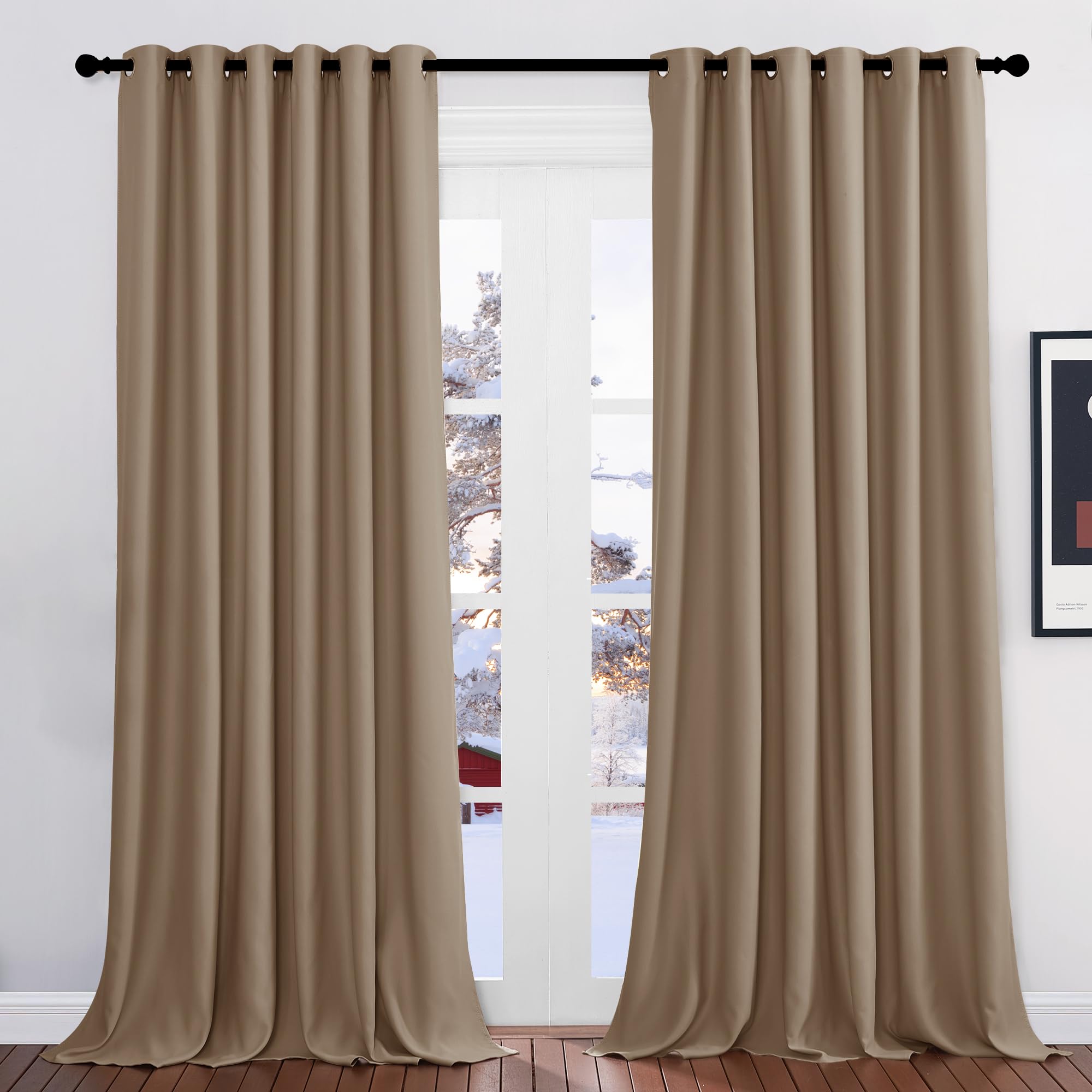 PONY DANCE Tende Oscuranti per Interni 2 Pezzi L 200 x A 260 cm Tenda Cameretta Bambino Moderne per Soggiorno Curtains Confezionate con Anelli Termiche, Moca