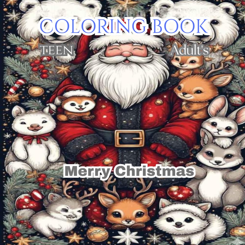 Merry Christmas Zentangle Coloring Book for teen or Adults for fun: Relaxing Large Print Holiday Designs with Santa, Cute Animals, and Festive Zentangle Patterns for Stress Relief and Creative Fun
