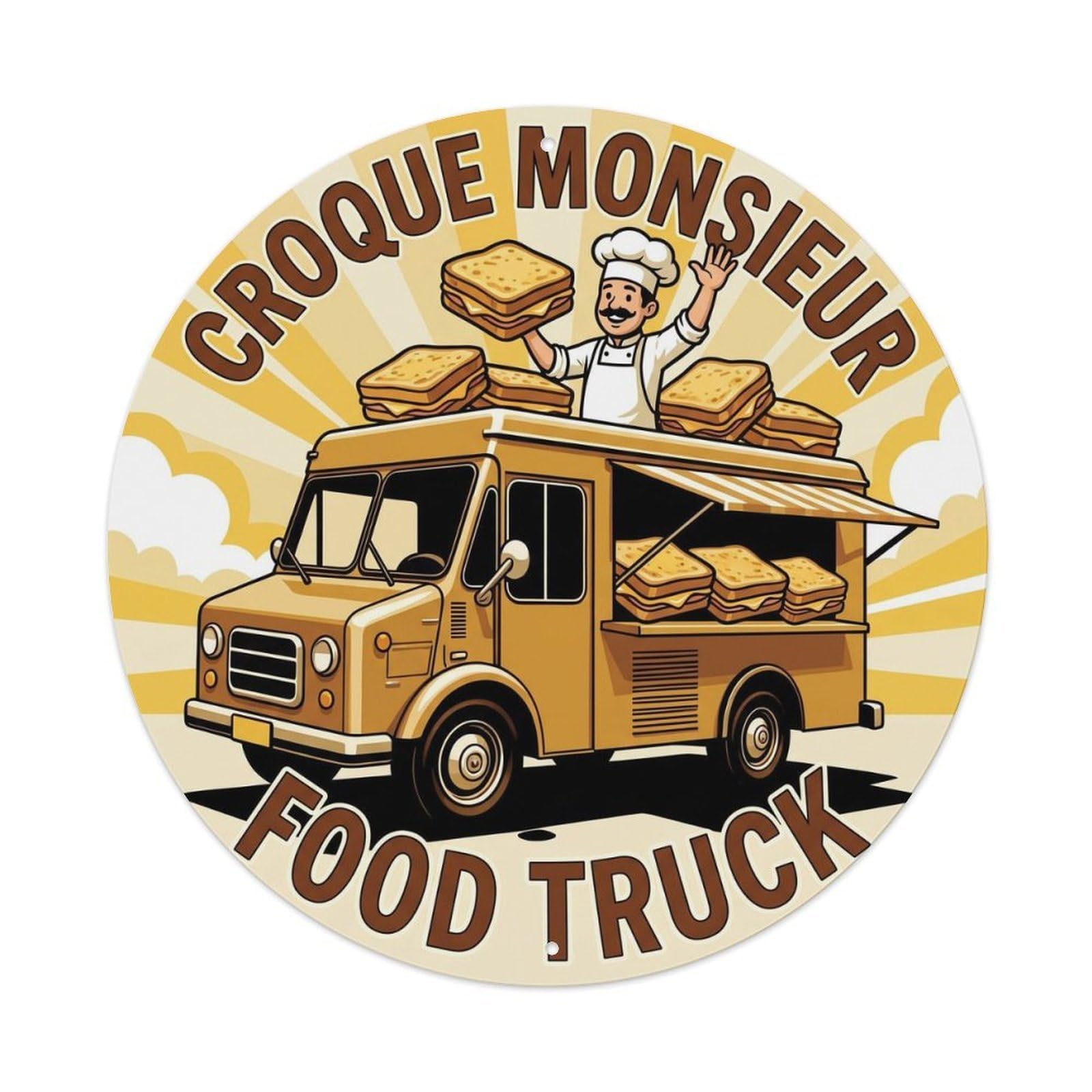 France Croque Monsieur Food Truck Vintage Chef Artwork Metal Tin Sign