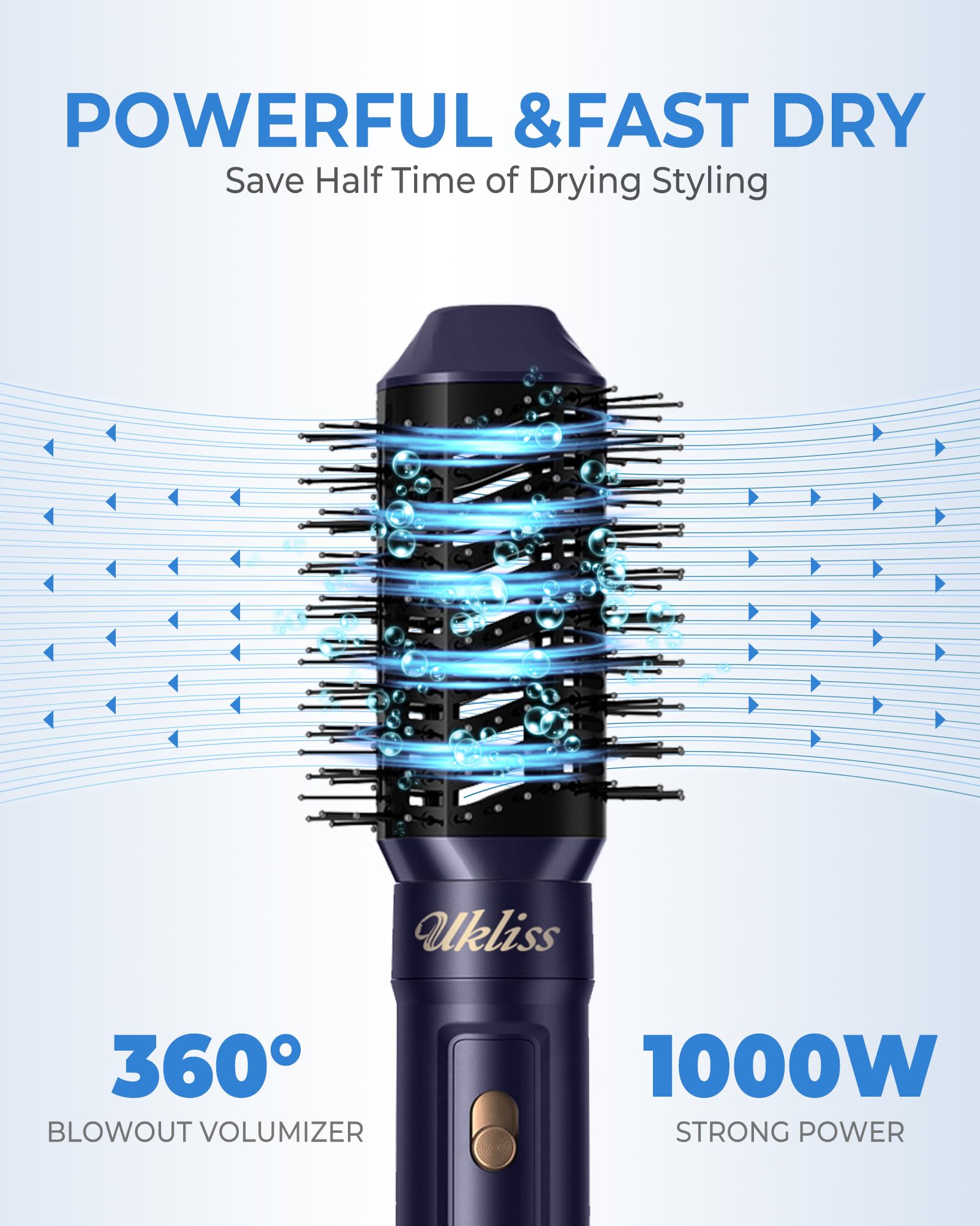 UKLISS Haarstyler 6 in 1, Hairstyler & Haartrockner mit Airflow Lockenbürste Auto, Hair Dryer Brush, Rundbürstenföhn, Warmluftbürste, Haarföhn, Geschenke Set für Frauen Haarstyling - Pro Blau