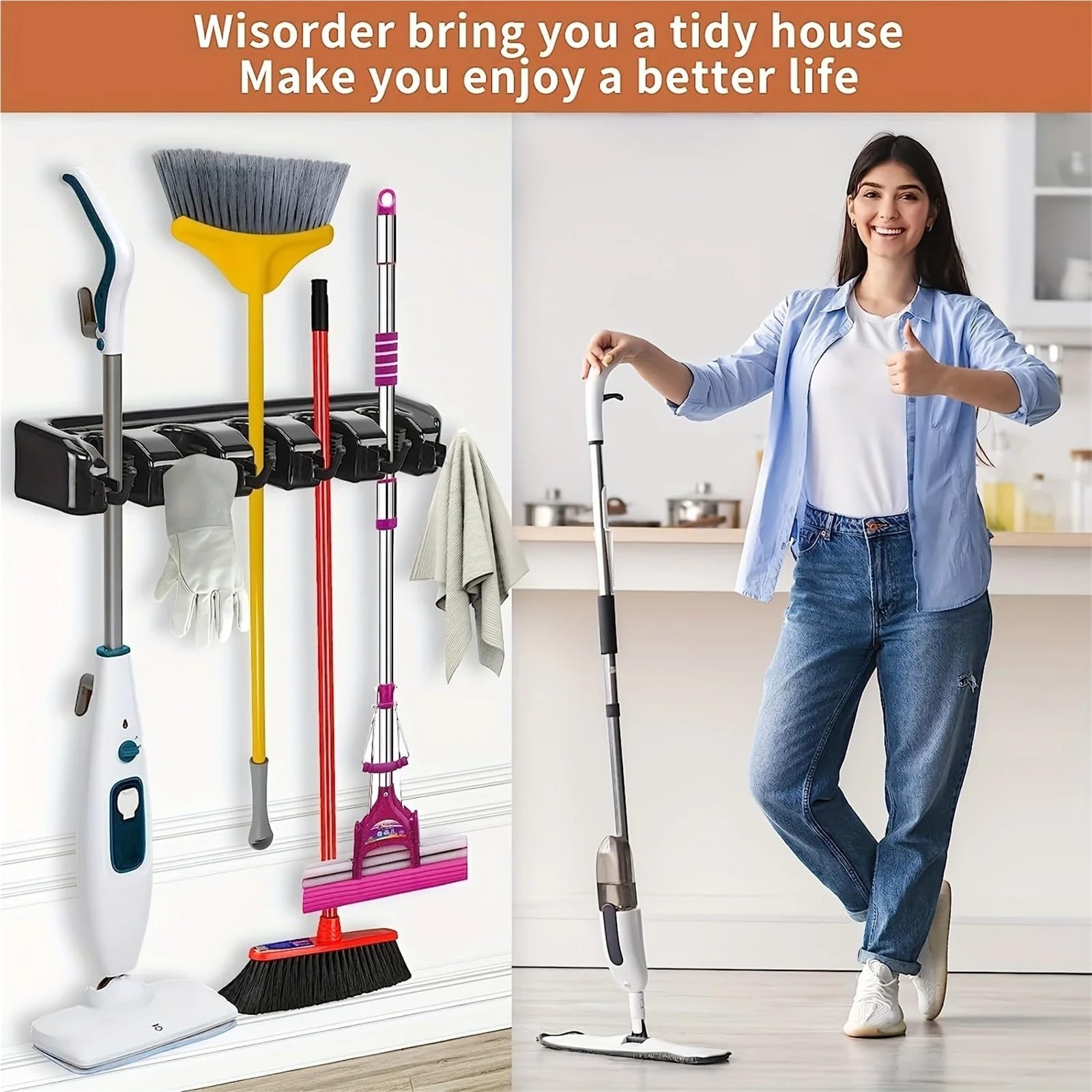 Porta Scope Parete 1pc Magic Mop Rack Clip Gancio Portaoggetti da bagno Ganci multipli Multifunzionali per cucina