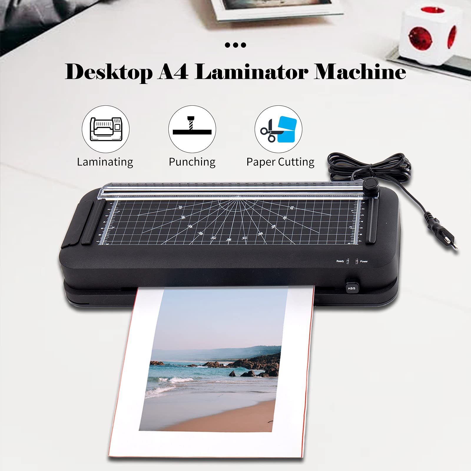 ACAGALA Termolaminatore da scrivania A4 con funzione di taglio di carta laminatrice automatica per casa scuola ufficio 300 mm/min