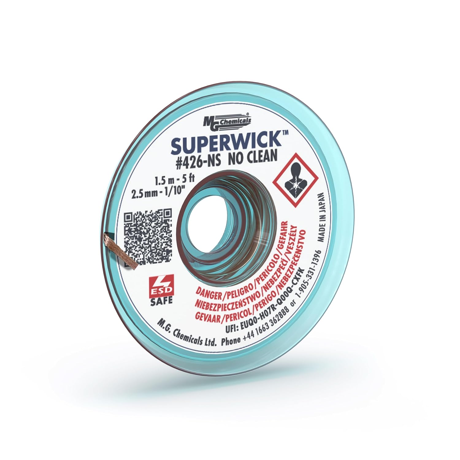 MG Chemicals 426-NS #4 No Clean Super Wick Desoldering Braid, 0.1 Width x 5' Length, Blue