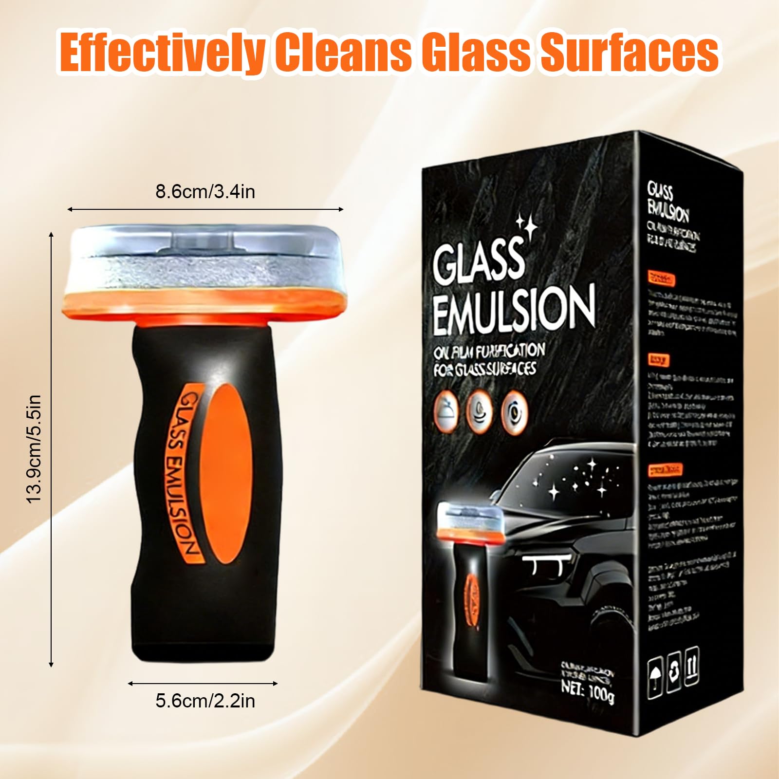 Nettoyant Anti-Buée et Film Gras pour Vitres Auto, 2x100ml Émulsion Nettoyante avec Brosse Intégrée, Nettoyant Vitre Voiture et Pare-Brise, pour une Visibilité Parfaite