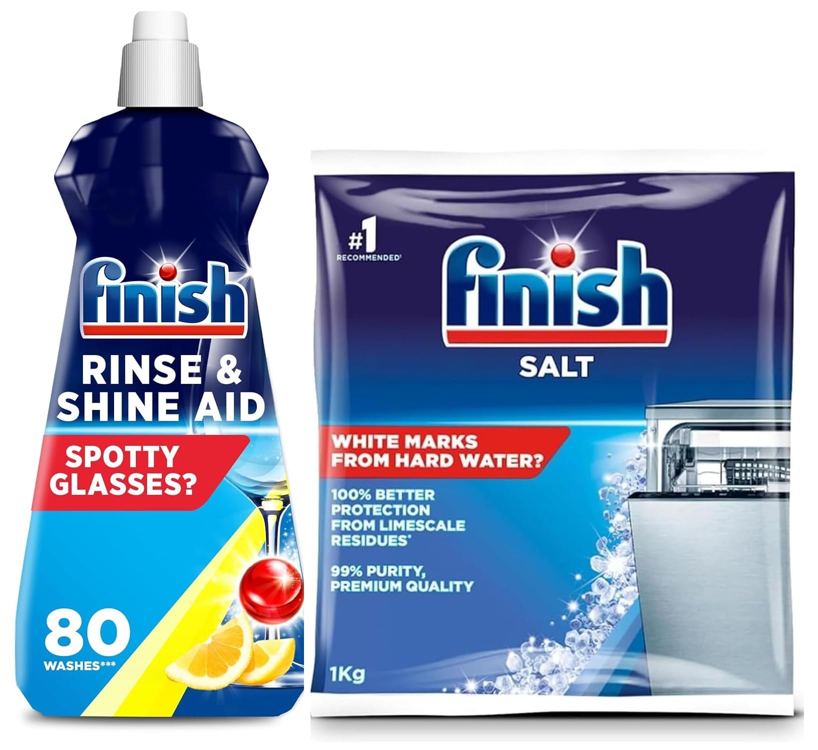 Finish Dishwasher Rinse Aid, Shine & Dry - 400 ml & Dishwasher Salt 1 kg Combo