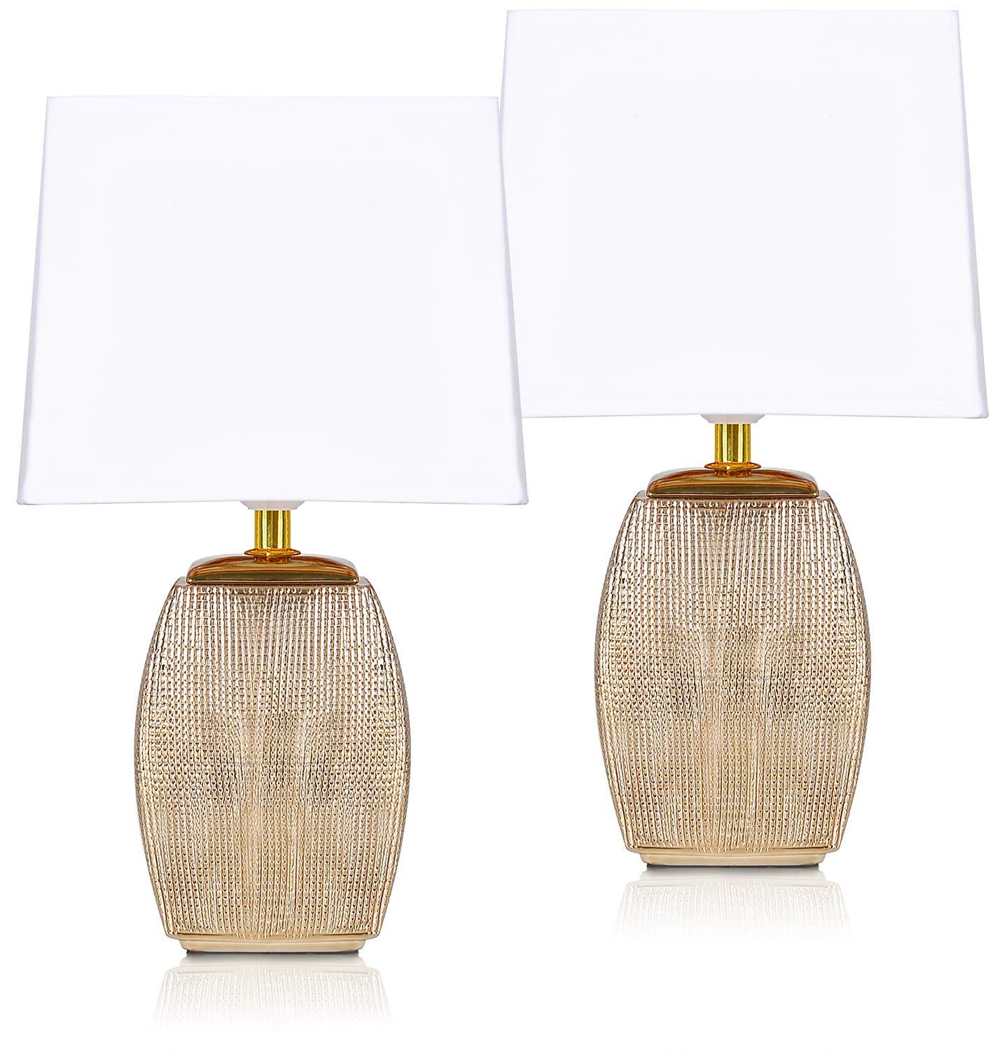 BRUBAKER 2-Pack Classic Table or Bedside Lamps - Gold/White - Ceramic Base - 15 Inches