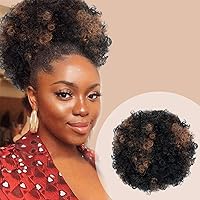 Vista 17 de GLAM21USA Peluca de cola de caballo afro con cordón y clip en moño para mujeres negras, extensión de cabello sintético (grande, 2 marrón oscuro)