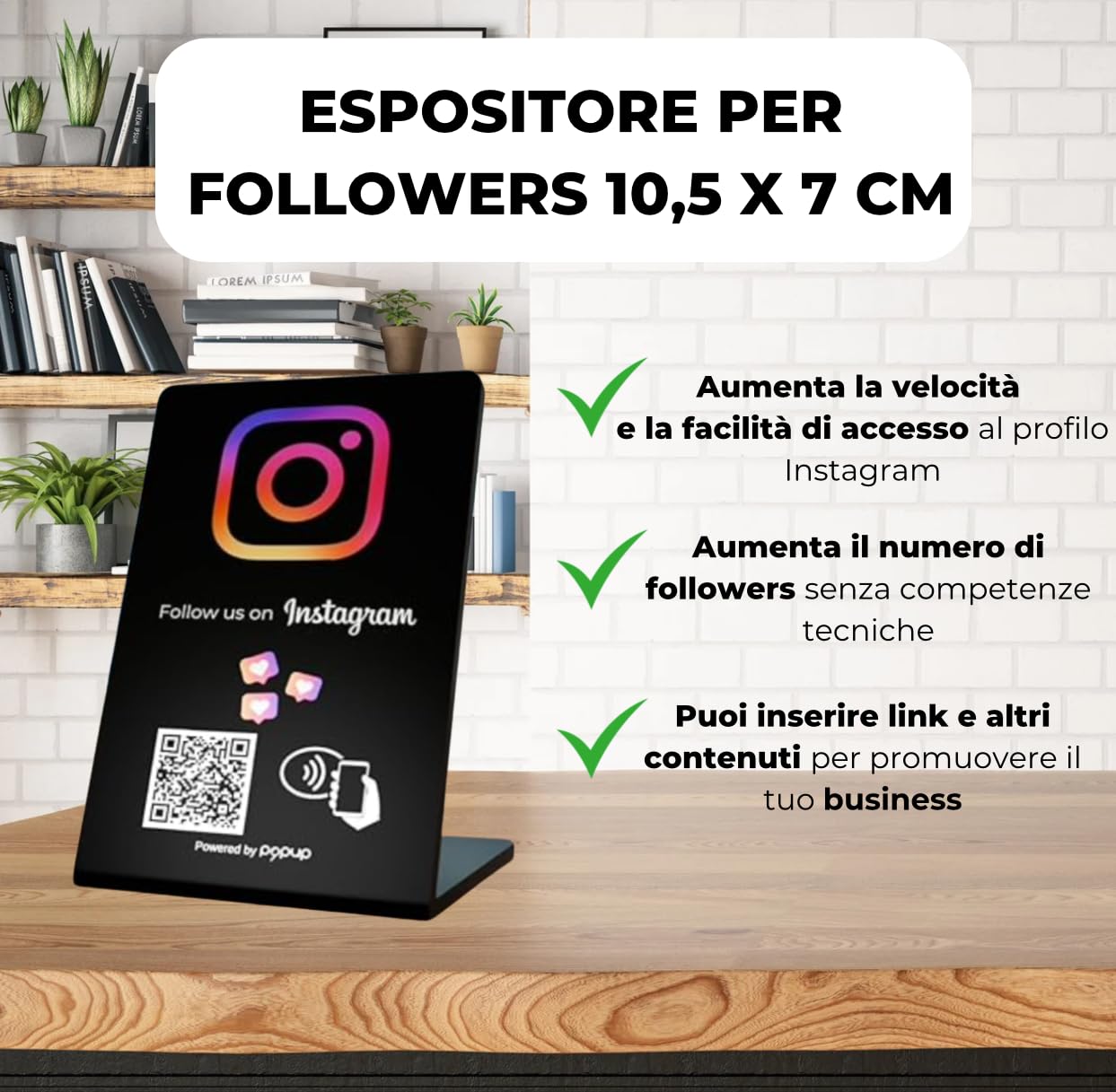popup Espositore per Followers NFC PVC per aumentare Followers su Instagram | Compatibile con Android e IOS| (Nero)