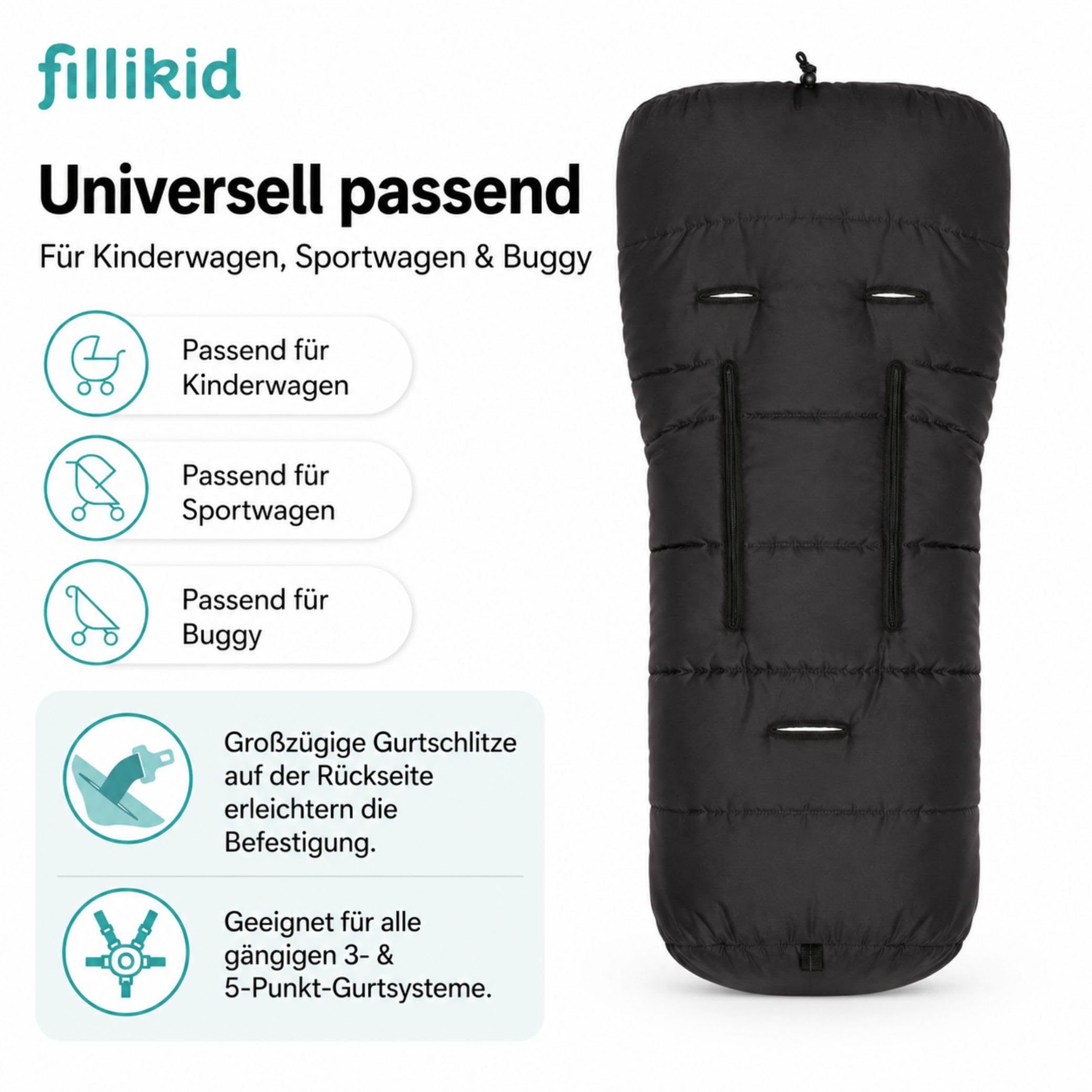 Fillikid Winterfußsack Eco Komfort | Kuscheliger Baby-Fußsack universal für Babyschale & Autositz | für Kinderwagen, Buggy & Sportwagen | warmer Fußsack waschbar