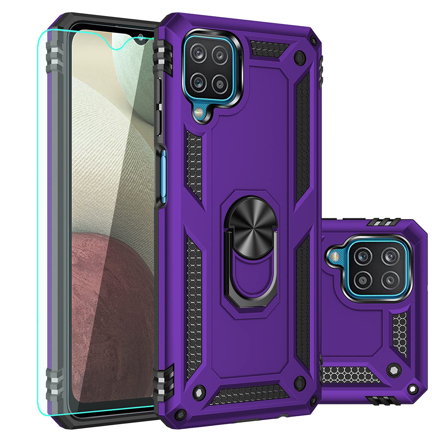 SKTGSLAMY for Galaxy A12 Case,with Screen Protector,[Military Grade] 16ft. Drop Tested Cover with Magnetic Kickstand Car M...