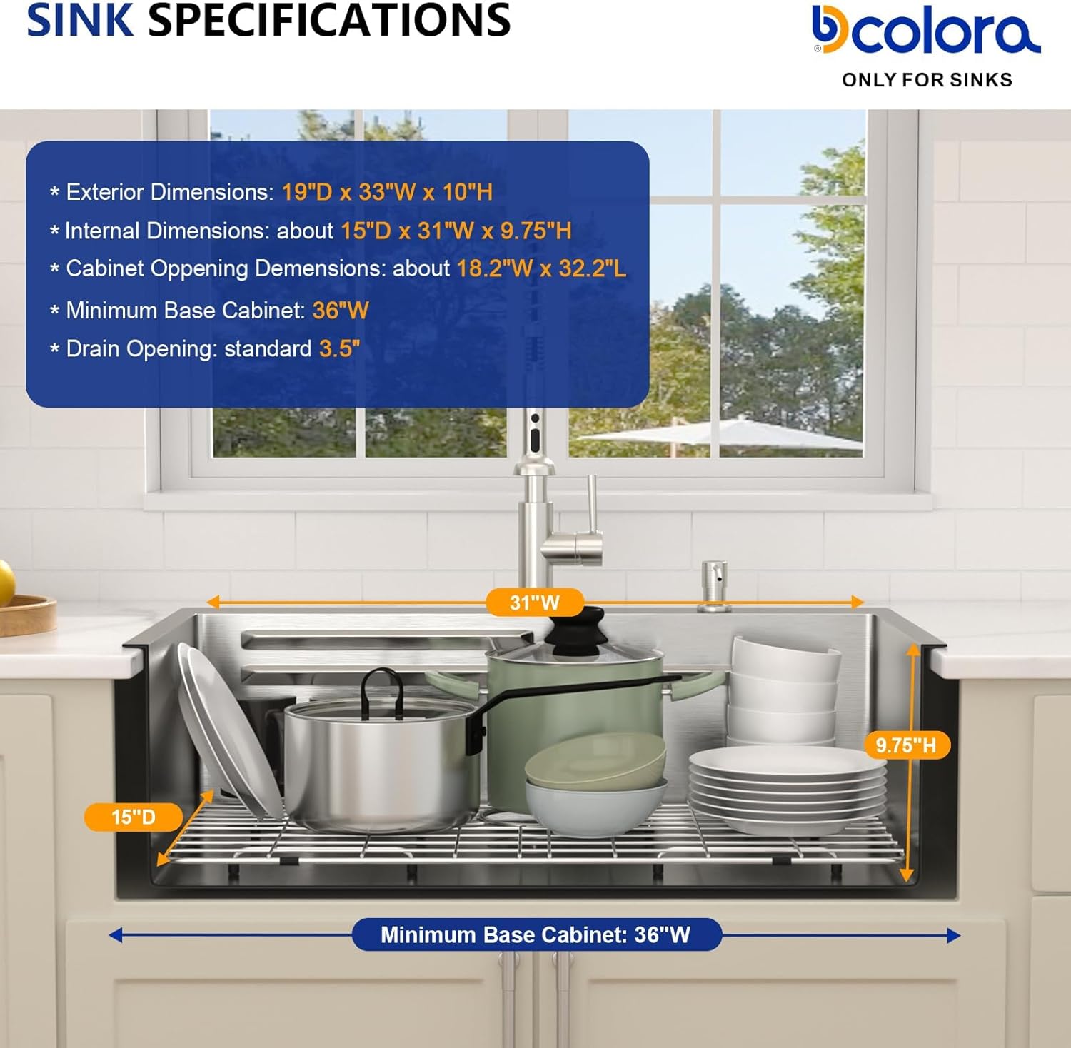 Dcolora 33x19 in. Drop In Kitchen Sink Workstation Luxury Topmount Large Sink Overmount Multifuctional Stainless Steel Single Bowl Sink For Kitchen With Inner Basin, DC-TW0102
