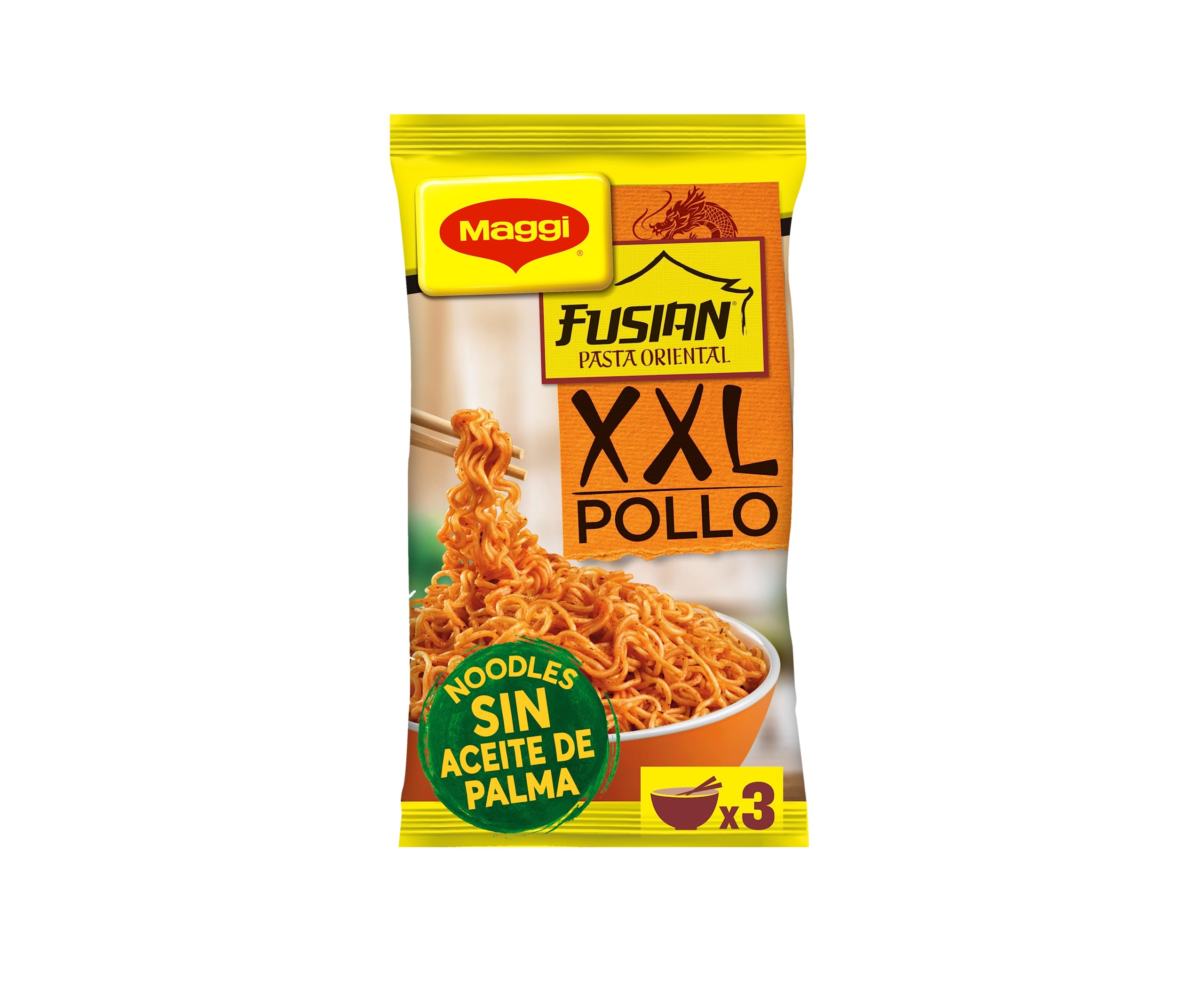 MAGGI Pasta Oriental XXL Pollo - Noodles de trigo Sin Aceite de Palma - Pack de 10 x 185g | Listos en 3 minutos