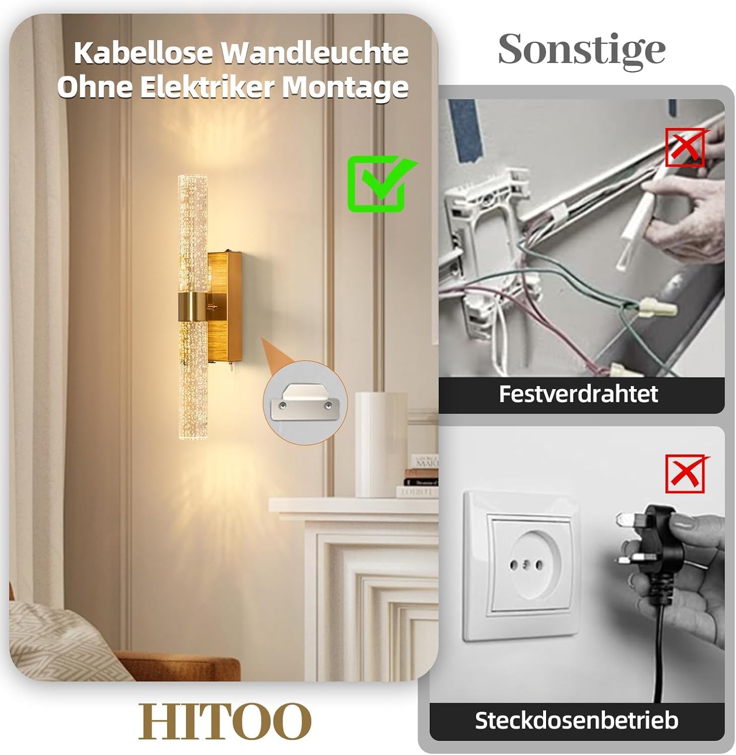 Wandleuchte Innen Akku mit Fernbedienung, Moderne Zylindrischer Blasenlinse 12000mAh Wandlampe, Dimmbar,Timer, 3000K, Kabellos & Ohne Bohren, Für Schlafzimmer,Wohnzimmer, Flur, Gold,2 Set(39CM)