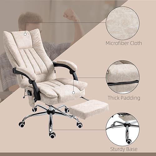 Miniatura 7 de Vinsetto Silla de oficina de masaje de vibración de 6 puntos, silla de computadora con respaldo alto con calor, altura ajustable, respaldo