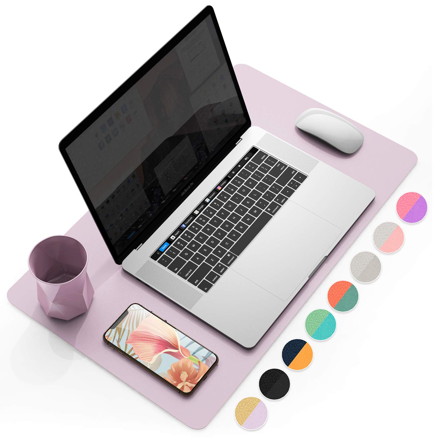 Photo 1 of YSAGi Desk Mat, Mouse Pad,Waterproof Desk Pad,Large Mouse pad for Desk, Leather Desk Pad Large for Keyboard and Mouse,Dual-Sided Mouse Mat for Office (23.6" x 13.7", Grayish Lavendar+Cinnamon Buff) Grayish Lavendar+cinnamon Buff 23.6" x 13.7"