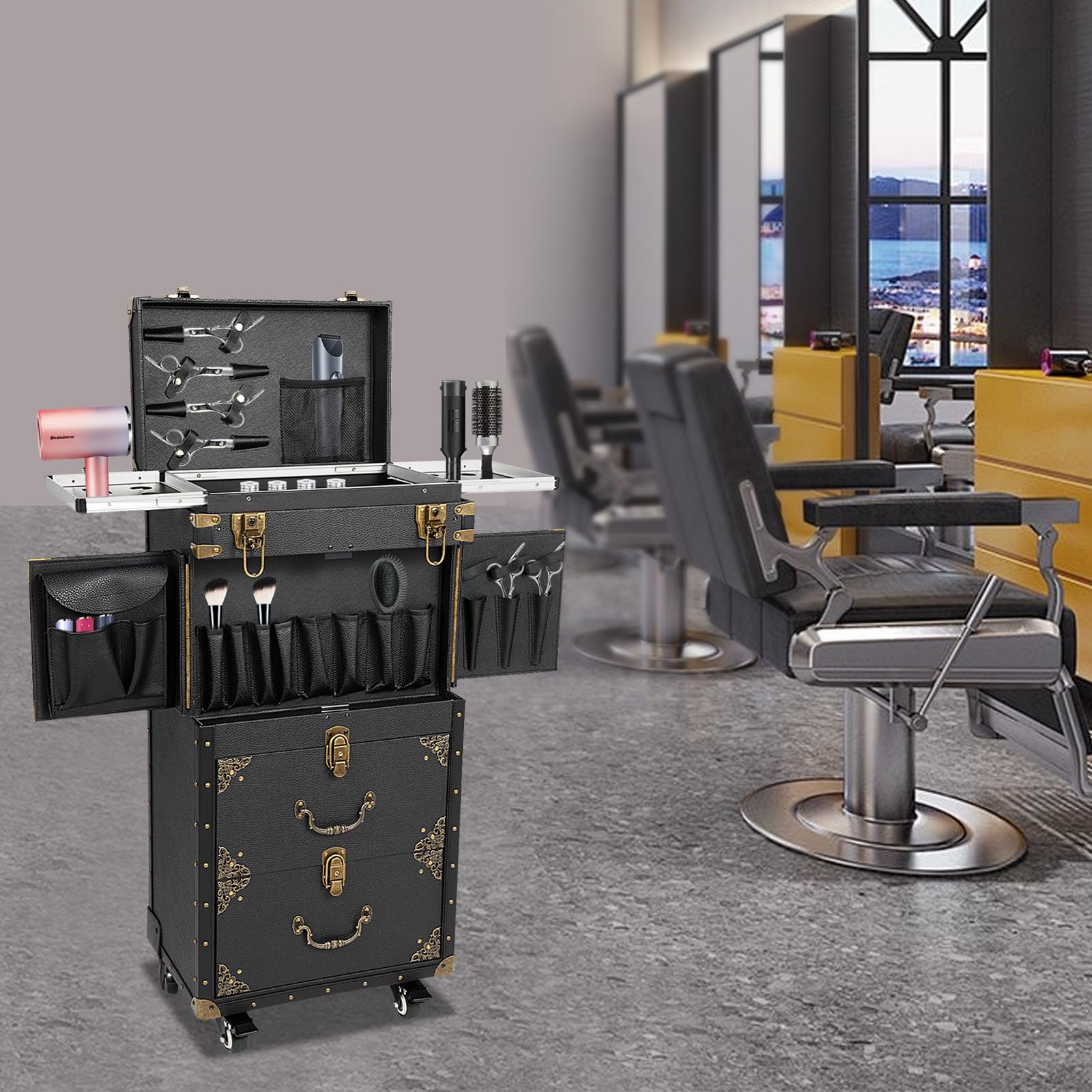 Multifunzionale Salon Station Trolley Hair Salon Parrucchiere Carrello Bagaglio Strumento Multifunzionale Valigia Cassetto per parrucchiere