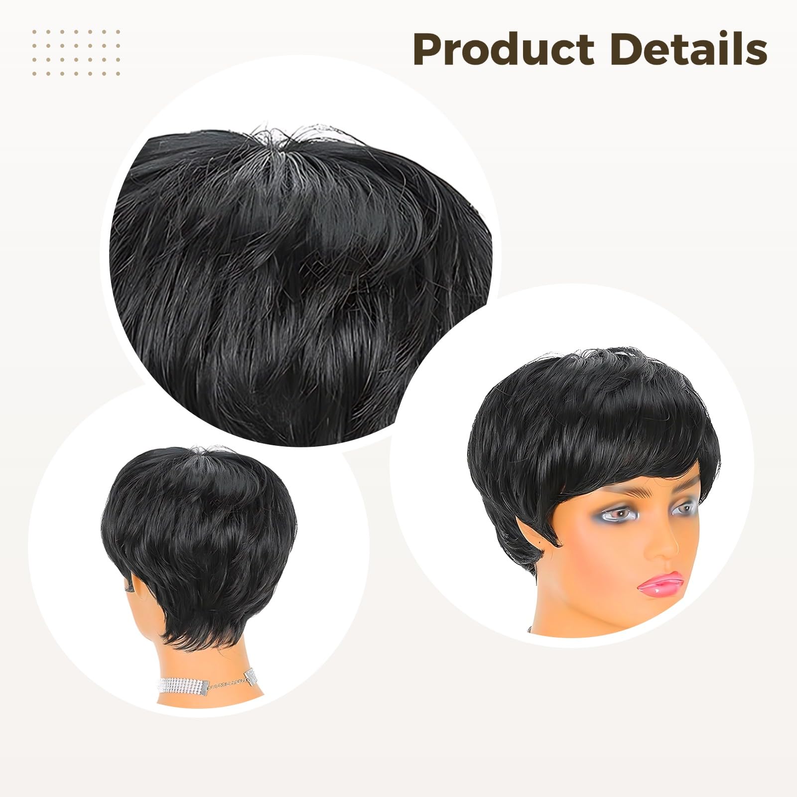 Schwarze Pixie-Perücke, kurze Pixie-Cut-Perücke mit Pony, hitzebeständige synthetische Fasern, atmungsaktive Kappe, 15,2 cm Länge, natürlicher Look, vielseitig frisierbar