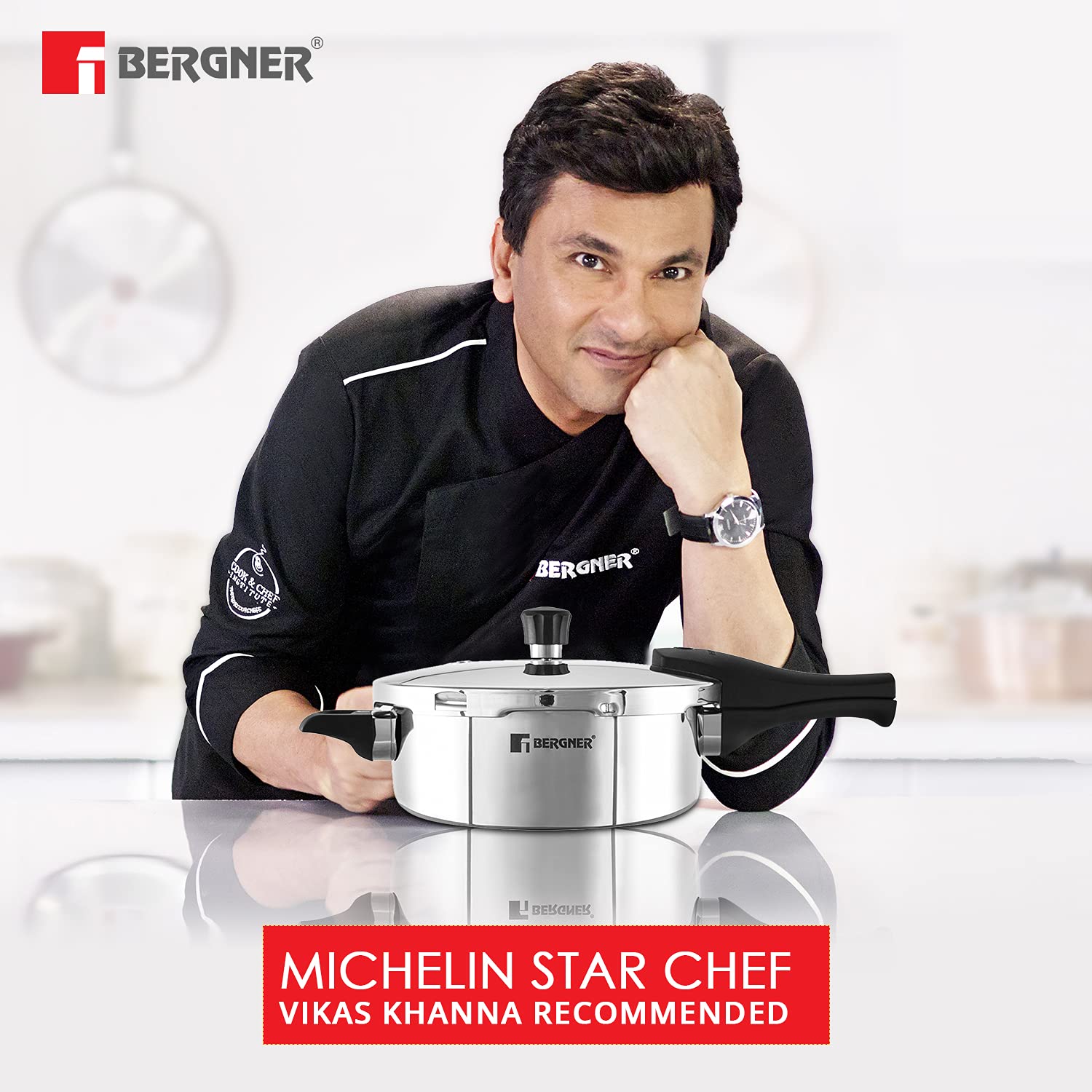 Bergner Argent Elements Triply Stainless Steel 2.4 L Outer Lid Pressure Cooker, Healthy Cooking, Even Heat Distribution, Sturdy Handle, Easy Lock System, Safety Gasket - Induction and Gas Stove Ready