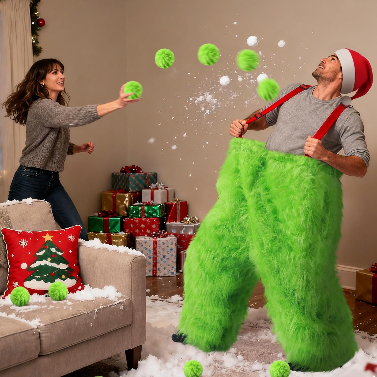 Chicingyou 26 Pcs Santa Pants Snowball Fight Kit Red and Green Christmas Fake Snowball Activity Christmas Party Activities for Families Yard Outdoor and Indoor Games
