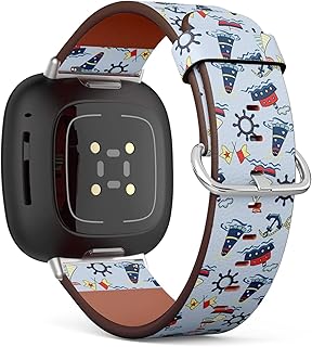 CJBROES Replacement Leather Watch Band, Compatible with Fitbit Versa 3 and Fitbit Sense of Wristband Bracelet Accessory - Baby sea Ship