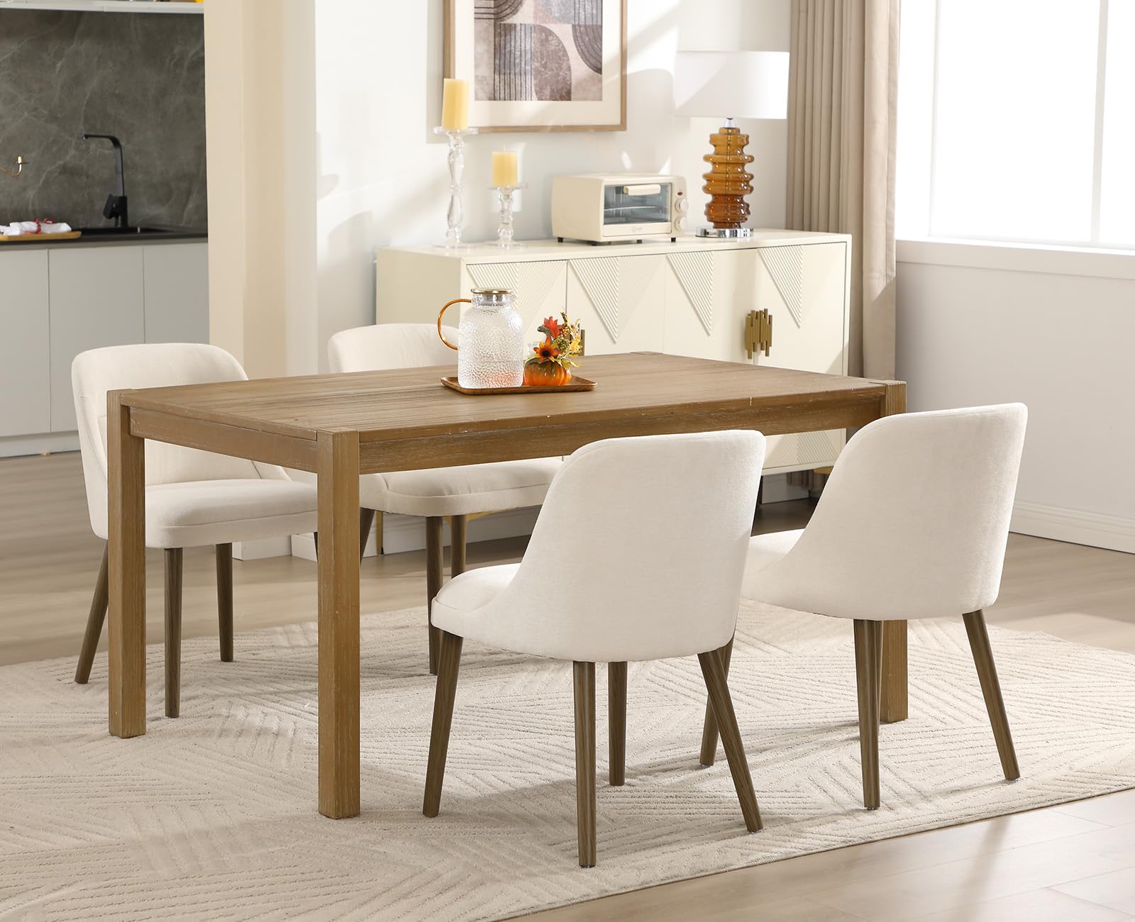 chairus Set di 2 Sedie Cucina in Tessuto con Gambe in Legno, Bianco | Sedia Imbottita con Schienale Rinforzato Sedia da Pranzo in Ciniglia per Sala da Pranzo/Soggiorno/Ristorante