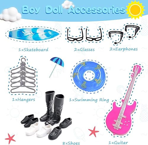 Miniatura 4 de 25 piezas de ropa de muñeca y accesorios para muñeca Ken incluyendo 5 piezas hechas a mano juego de ropa casual al azar zapatos gafas auriculares