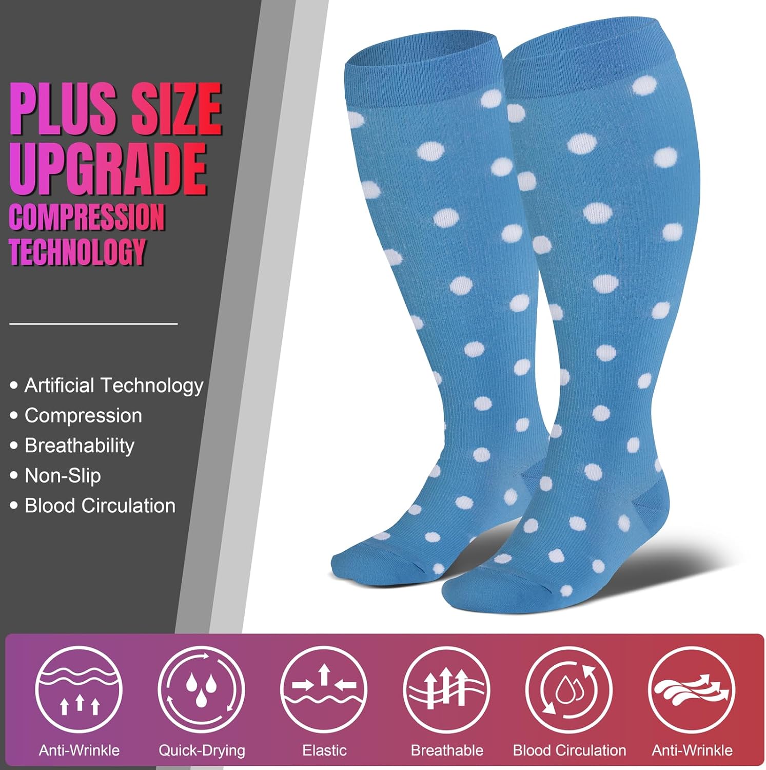 bropite 3 Pairs Plus Size Compression Socks Extra Wide Calf Women&Men 20-30mmHg Support Dancing Cycling Running Climbing - Image 4