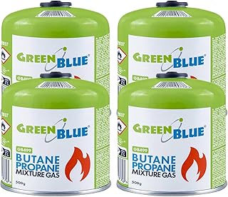 Green Blue GB499 Cartucho de Gas de 500 g, EN417, Rosca de 7/16", propano-butano, Sistema Gas Stop, para hornillos de Camping | Rango de Temperatura: de -10 °C a +40 °C (2, Verde)