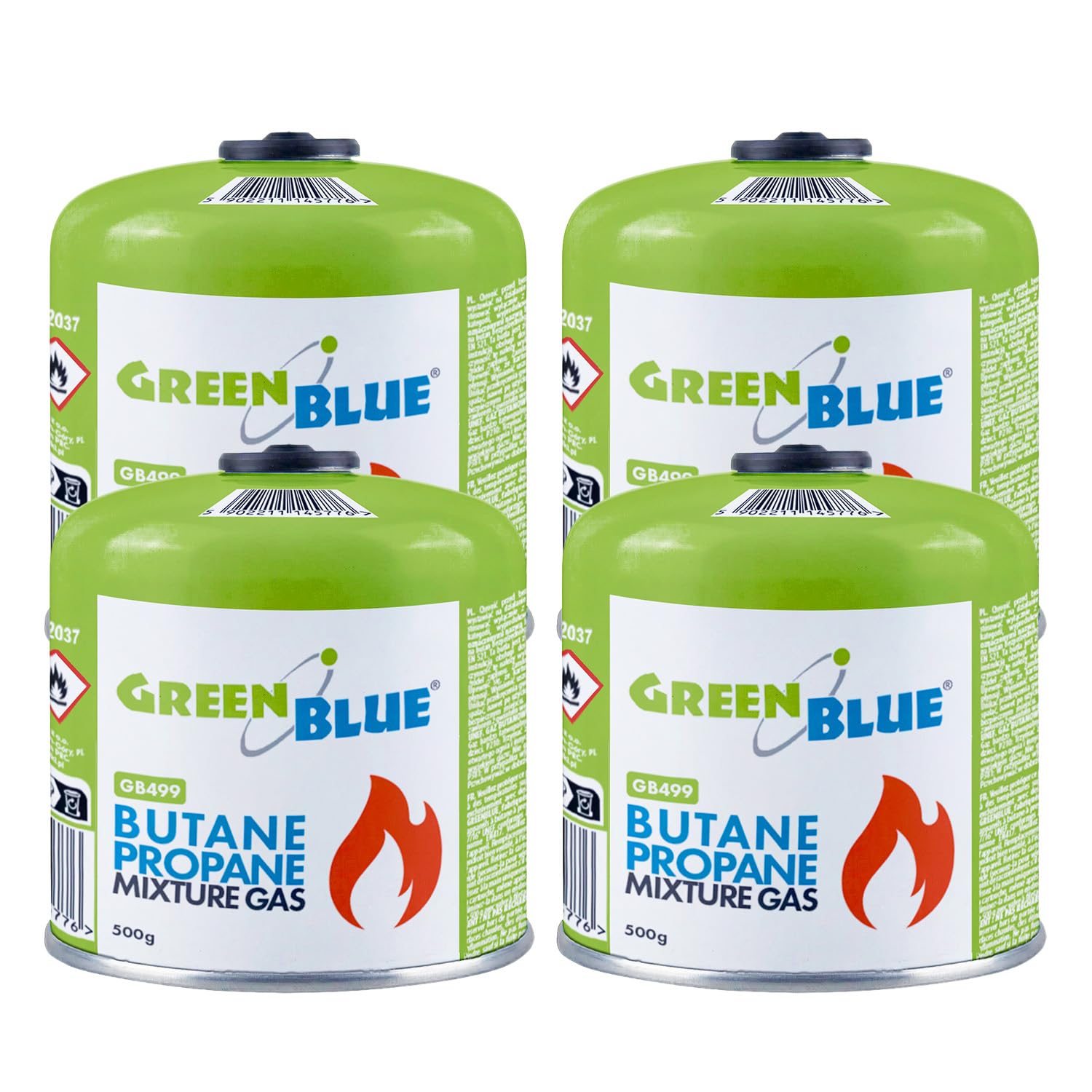 Cartouche de gaz Green Blue GB499 500 g EN417, Filetage 7/16", Propane-Butane, système Gas-Stop, pour réchauds de Camping, brûleurs de Camping et de randonnée Ainsi Que pour Camping-Cars (6, Vert)