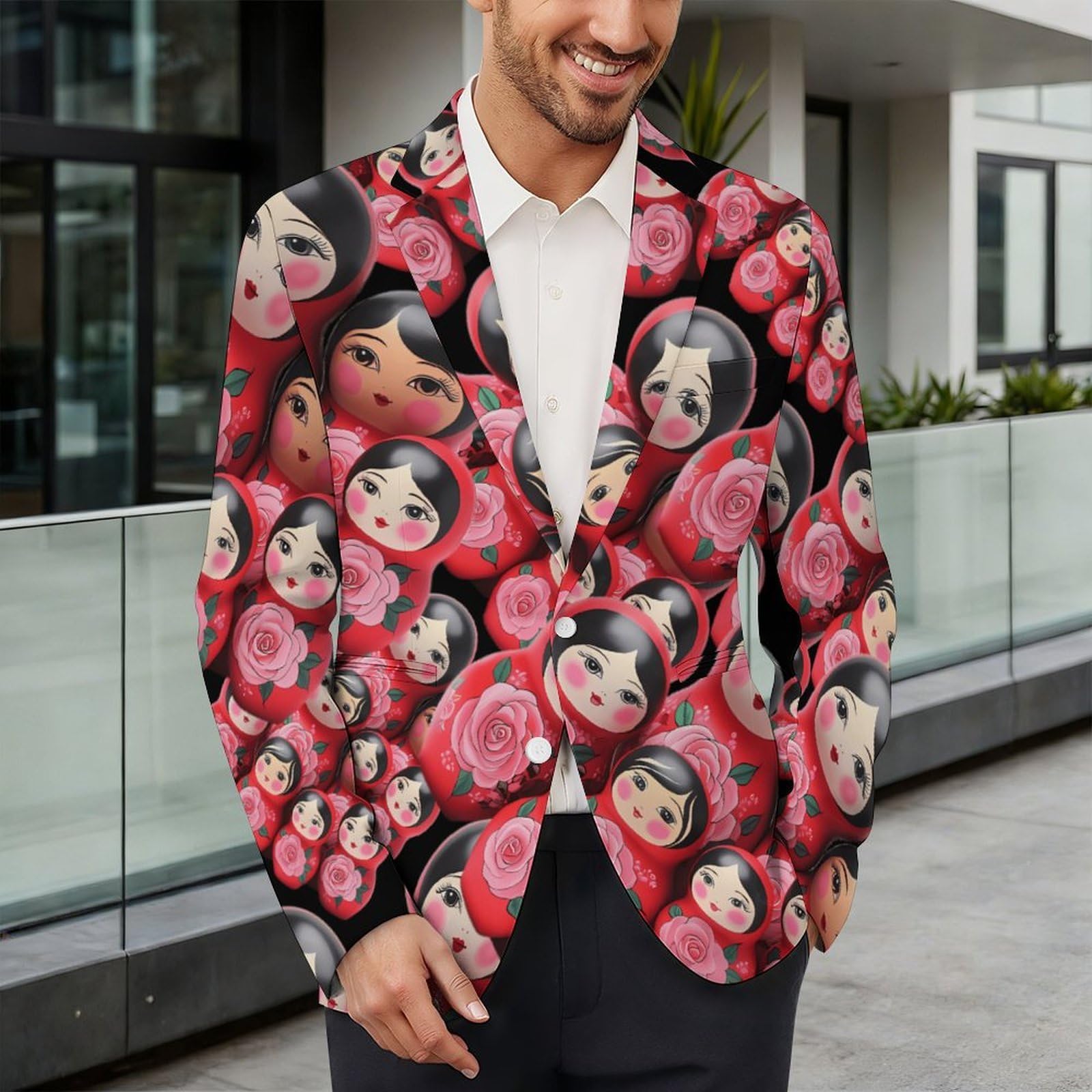 Matryoshka - Chaqueta tipo blazer para hombre, estilo casual, con 2 botones, elegante, ligera, para hombre