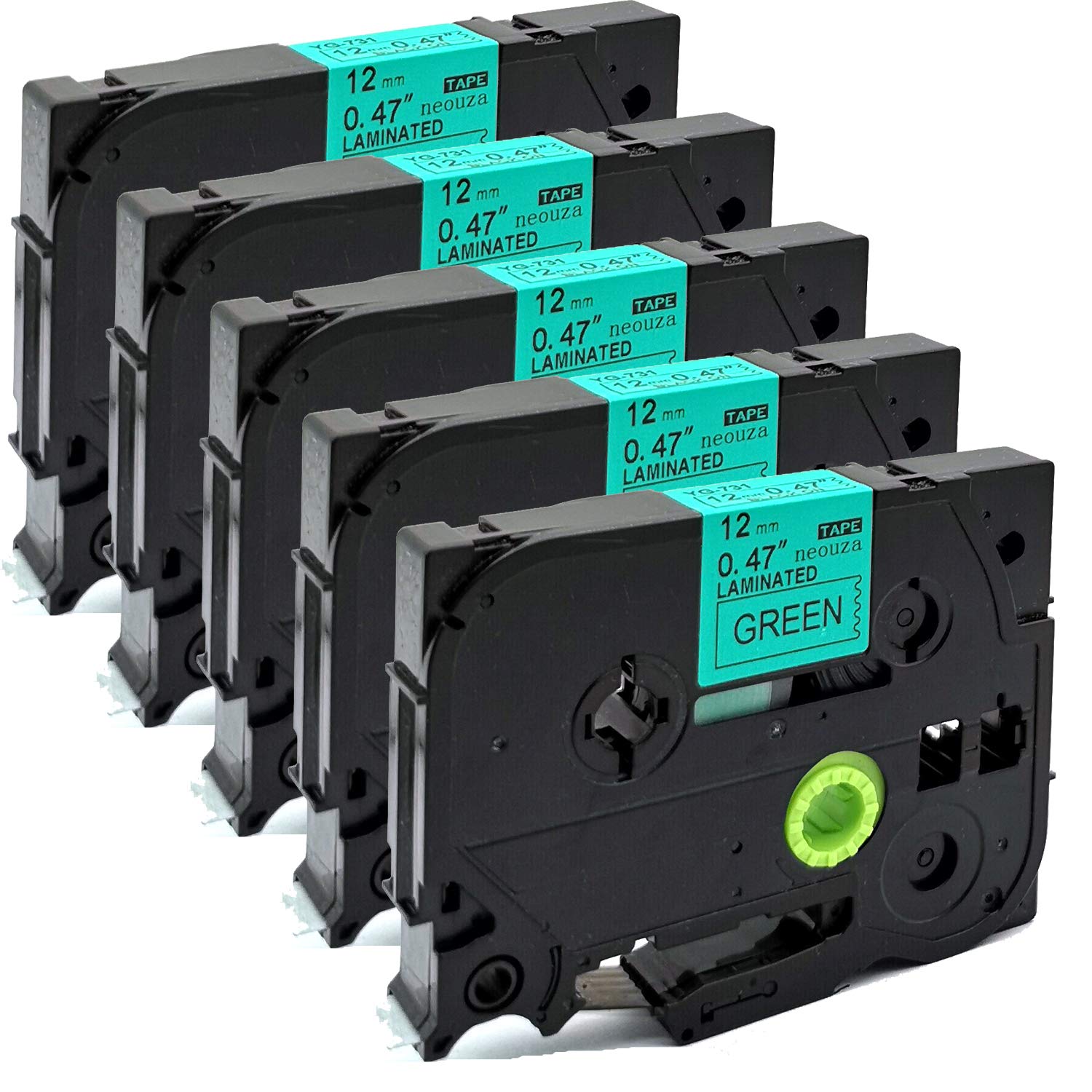 NEOUZA 5PK Compatible for Brother P-Touch Laminated Tze Tz Label Tape Cartridge 12mmx8m (TZe-731 Black on Green)